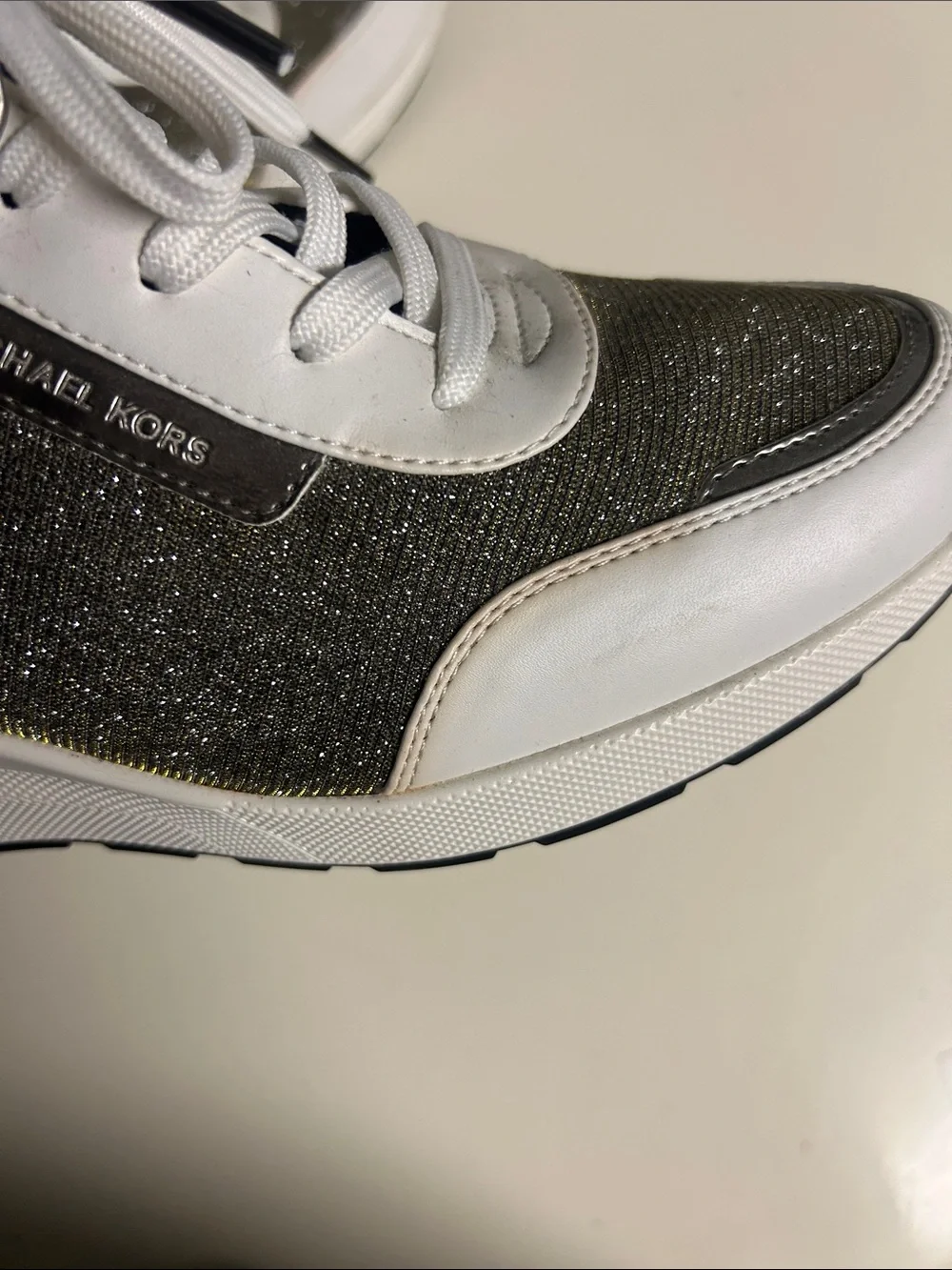 Michael Kors Metallic Olive & White Lace-Up Sneakers
